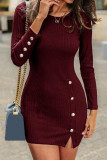 Street Simplicity Solid Buttons O Neck A Line Dresses