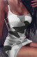 Sexy Camouflage Print Hollowed Out Square Collar One Step Skirt Dresses