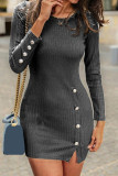 Street Simplicity Solid Buttons O Neck A Line Dresses