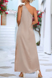 Casual Simplicity Solid Slit Oblique Collar Sleeveless Dress Dresses
