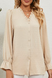 Work Daily Solid Buckle V Neck Tops