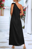 Casual Simplicity Solid Slit Oblique Collar Sleeveless Dress Dresses