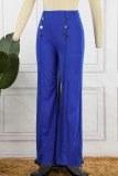 Elegant Solid Buttons Mid Waist Speaker Solid Color Bottoms