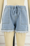 Casual Street Solid Pocket Frenulum Straight Mid Waist Solid Color Bottoms