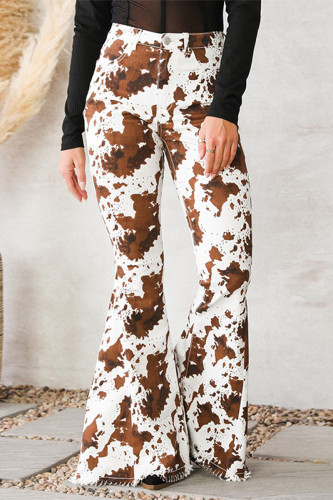 Casual Street Print Patchwork High Waist Straight Denim Jeans