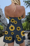 Casual Simplicity Print Patchwork Strapless Loose Rompers