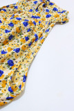 Sweet Elegant Print Bandage Halter Pleated Dresses