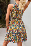 Sweet Elegant Print Bandage Halter Pleated Dresses