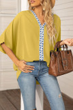 Vacation Simplicity Print Patchwork V Neck Tops