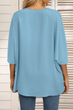Vacation Simplicity Print Patchwork V Neck Tops