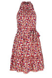 Sweet Elegant Print Bandage Halter Pleated Dresses
