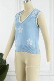 Casual Simplicity Geometric Patchwork V Neck Tops