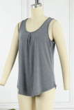 Casual Simplicity Solid Fold O Neck Tops