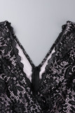 Sexy Vintage Patchwork Lace Flounce V Neck One Step Skirt Dresses