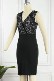 Sexy Vintage Patchwork Lace Flounce V Neck One Step Skirt Dresses