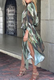 Casual Vacation Print Patchwork Cardigan Swimwears Cover Up