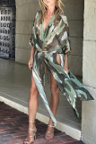 Casual Vacation Print Patchwork Cardigan Swimwears Cover Up
