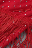 Sexy Solid Tassel V Neck Sling Dress Dresses