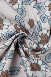 Sweet Print V Neck Waist Skirt Dresses