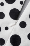 Work Elegant Polka Dot Zipper V Neck Wrapped Skirt Dresses