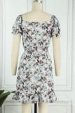 Sweet Print V Neck Waist Skirt Dresses