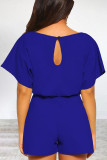Casual Simplicity Solid Frenulum O Neck Loose Rompers