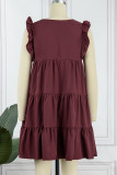 Sweet Simplicity Solid Flounce One Step Skirt Short Sleeve Dress