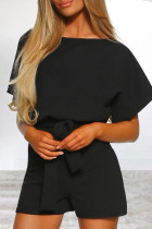 Casual Simplicity Solid Frenulum O Neck Loose Rompers