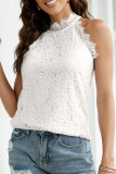 Sweet Elegant Solid Lace Hollowed Out Half A Turtleneck Tops
