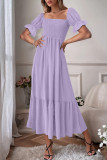 Sweet Elegant Solid Flounce U Neck A Line Short Sleeve Dress
