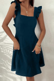 Elegant Solid Bandage Frenulum Backless Square Collar A Line Dresses