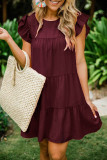 Sweet Simplicity Solid Flounce One Step Skirt Short Sleeve Dress