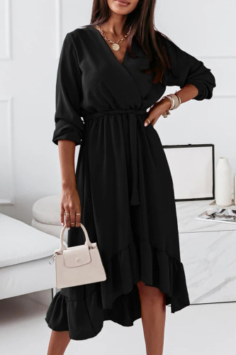 Celebrities Elegant Frenulum V Neck Irregular Dress Dresses
