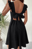 Elegant Solid Bandage Frenulum Backless Square Collar A Line Dresses