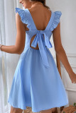 Elegant Solid Bandage Frenulum Backless Square Collar A Line Dresses
