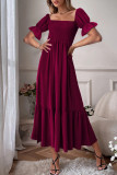 Sweet Elegant Solid Flounce U Neck A Line Short Sleeve Dress