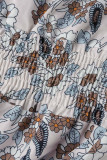 Sweet Print V Neck Waist Skirt Dresses