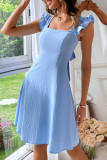 Elegant Solid Bandage Frenulum Backless Square Collar A Line Dresses