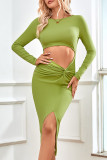 Sexy Casual Solid Hollowed Out O Neck Wrapped Skirt Dresses