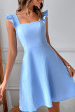 Elegant Solid Bandage Frenulum Backless Square Collar A Line Dresses