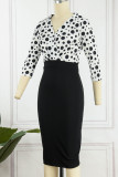 Work Elegant Polka Dot Zipper V Neck Wrapped Skirt Dresses