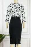 Work Elegant Polka Dot Zipper V Neck Wrapped Skirt Dresses
