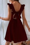 Elegant Solid Bandage Frenulum Backless Square Collar A Line Dresses