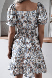 Sweet Print V Neck Waist Skirt Dresses