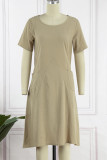 Casual Simplicity Solid Pocket O Neck Short Sleeve Dress
