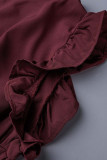 Sweet Simplicity Solid Flounce One Step Skirt Short Sleeve Dress
