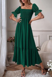 Sweet Elegant Solid Flounce U Neck A Line Short Sleeve Dress