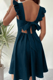 Elegant Solid Bandage Frenulum Backless Square Collar A Line Dresses