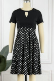 Celebrities Elegant Print Patchwork O Neck A Line Short Sleeve Dress