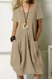 Casual Simplicity Solid Pocket O Neck Short Sleeve Dress